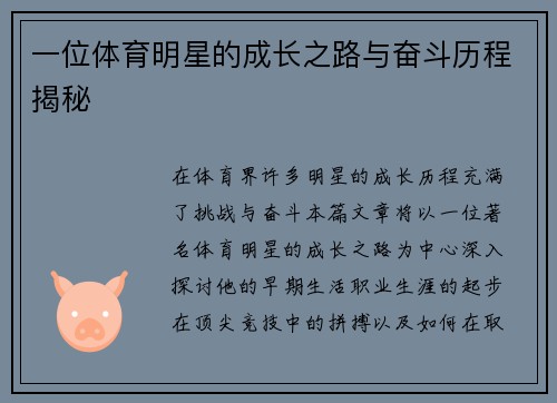一位体育明星的成长之路与奋斗历程揭秘